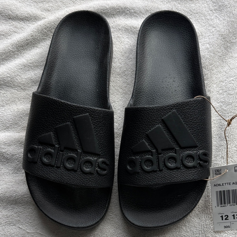 Adidas Black Adilette Aqua Sandals - Picture 2 of 6